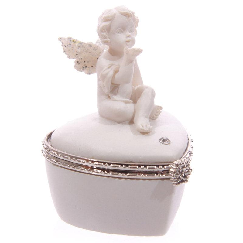 Cute Glitter Wings Heart Shaped Cherub Trinket Box-