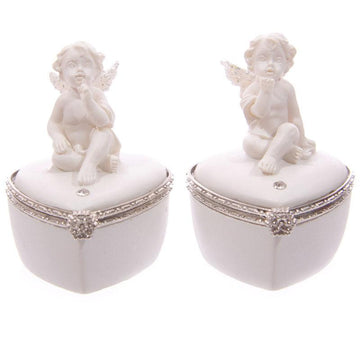 Cute Glitter Wings Heart Shaped Cherub Trinket Box - £6.0 - 