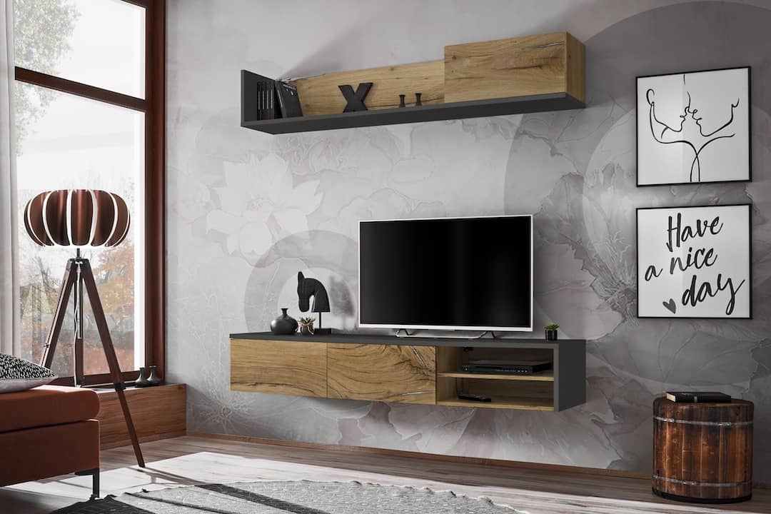 Dallas TV Entertainment Unit Oak Flagstaff Wall Unit 