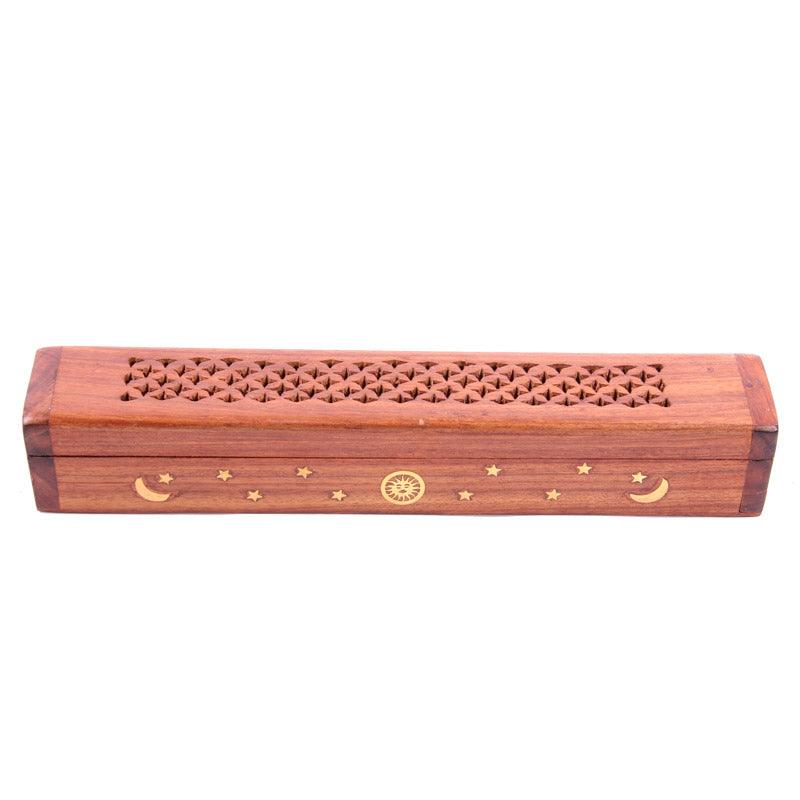 Decorative Sheesham Wood Box with Sun and Stars Design-