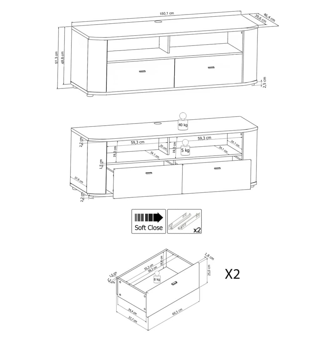 Dera 02 TV Cabinet 150cm-Living Room TV Cabinet