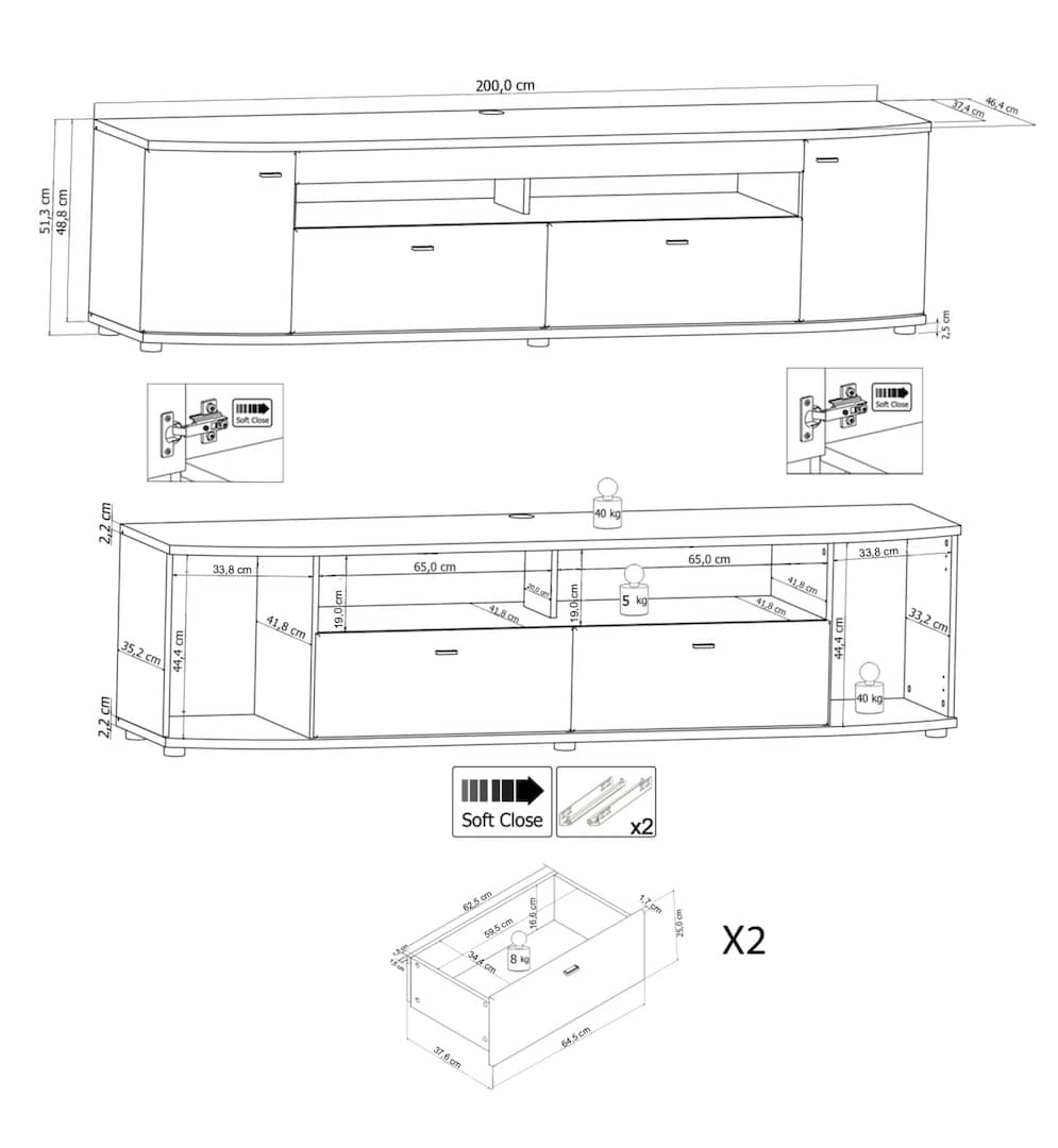 Dera 04 TV Cabinet 200cm-Living Room TV Cabinet