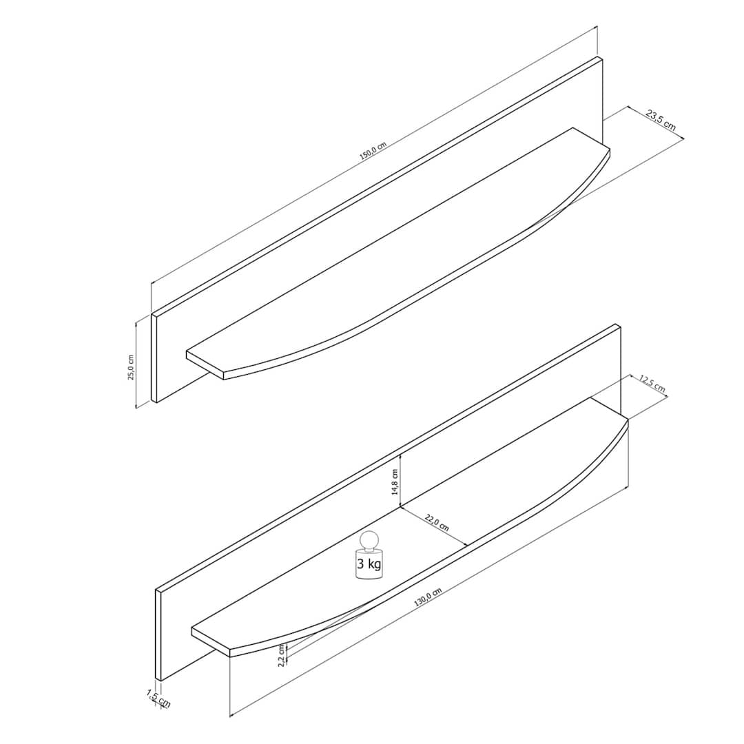 Dera 70 Wall Shelf 150cm-Wall Shelf