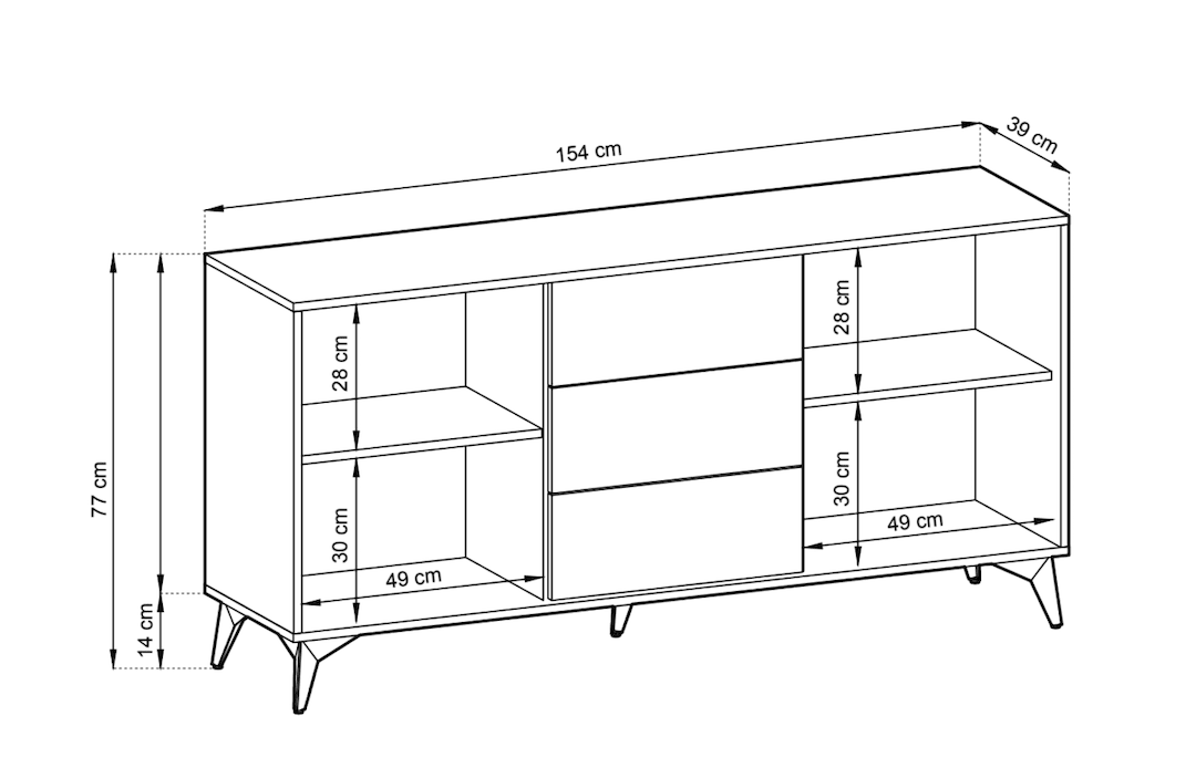 Diamond Large Sideboard Cabinet 154cm [Drawers]-Living Sideboard Cabinet