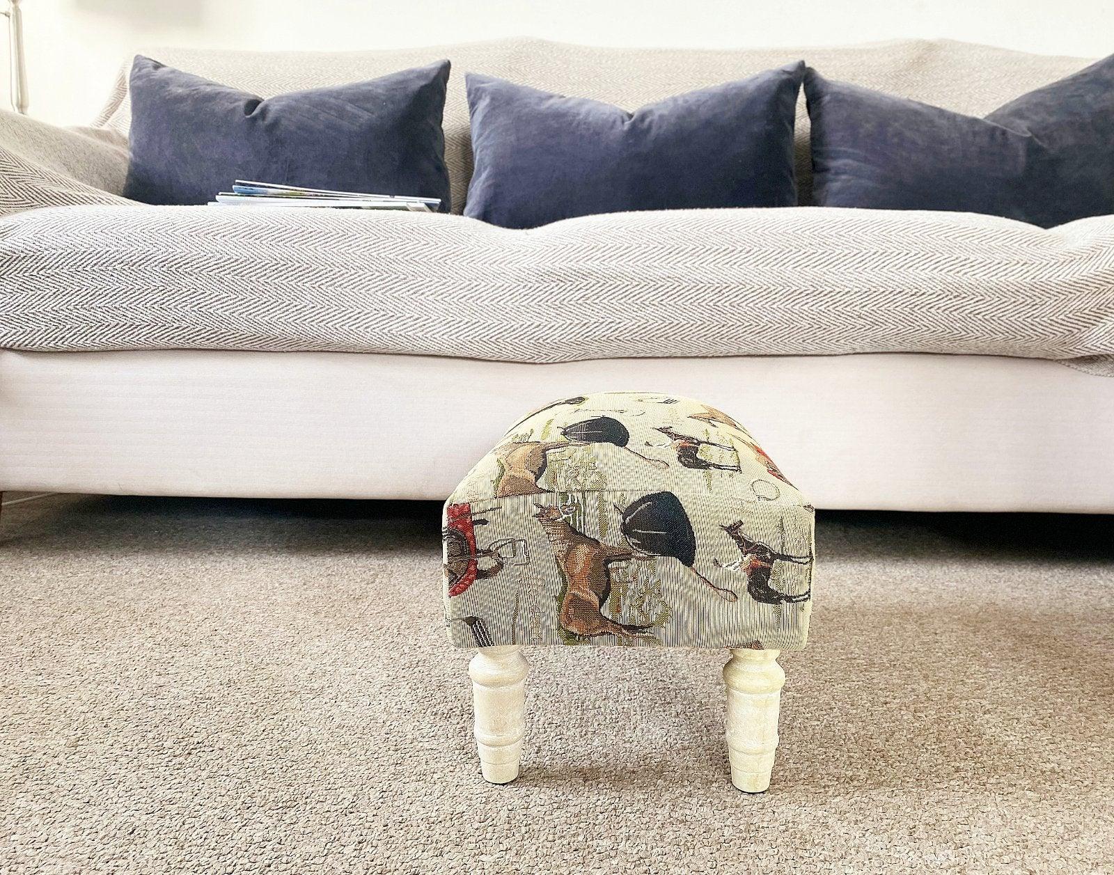 Equestrian Fabric Footstool with Drawer-