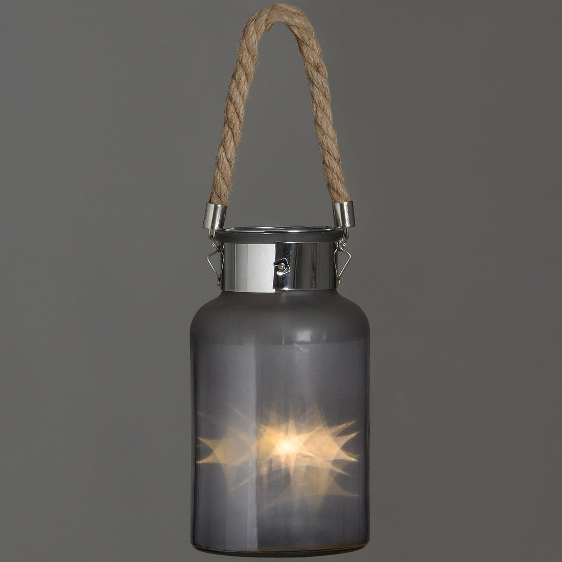 Frosted Glass Lantern with Rope Detail and Interior LED - £49.95 - Lighting > Lanterns > Starry Skies 