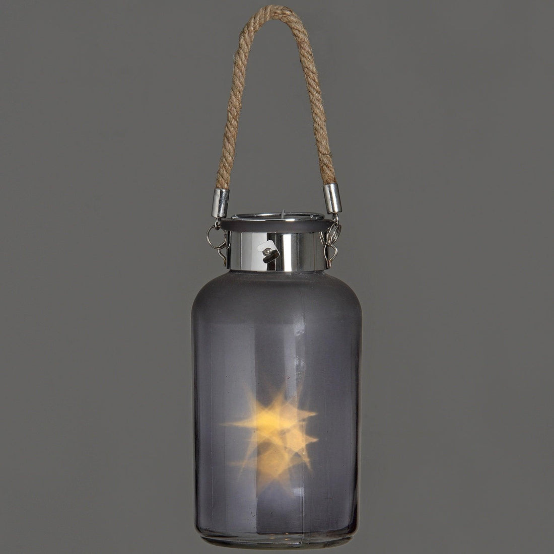 Frosted Grey Glass Lantern with Rope Detail and LED - £29.95 - Lighting > Lanterns > Starry Skies 