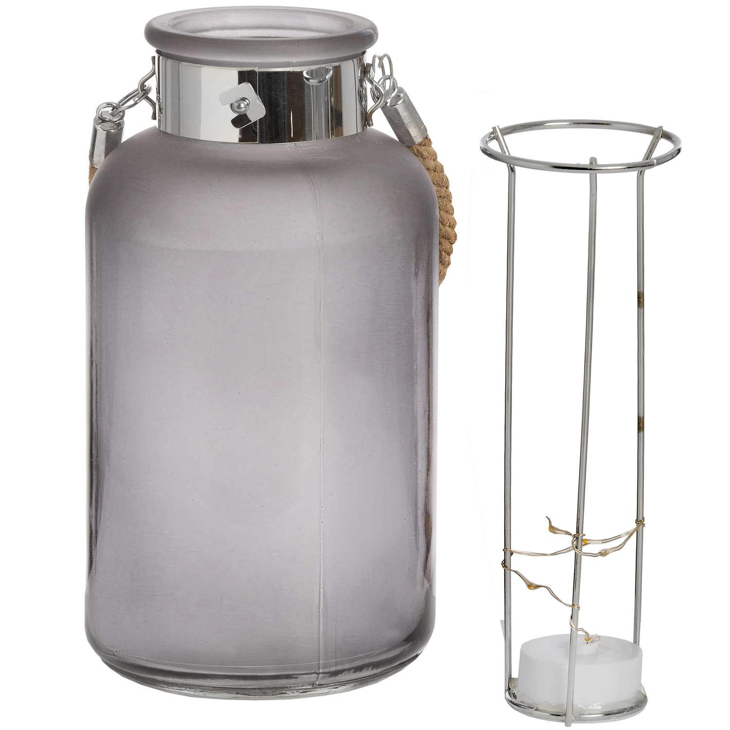 Frosted Grey Glass Lantern with Rope Detail and LED-Lighting > Lanterns > Starry Skies