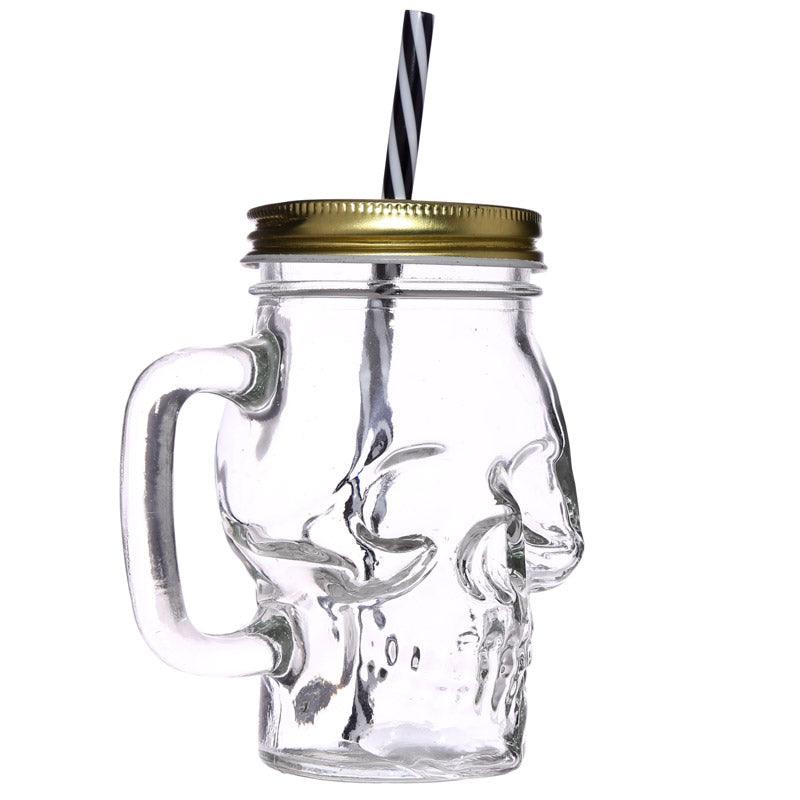 Glass Drinking Jar with Lid & Straw - Skull Shaped - £7.99 - 