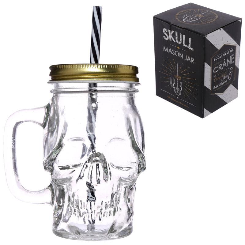 Glass Drinking Jar with Lid & Straw - Skull Shaped - £7.99 - 