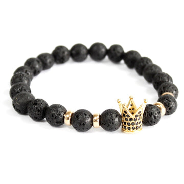 Gold Crown / Lava Stone - Gemstone Bracelet - £36.46 - 