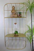 Gold Metal Wall Double Storage Shelf, Basket Design-Wall Hanging Shelving