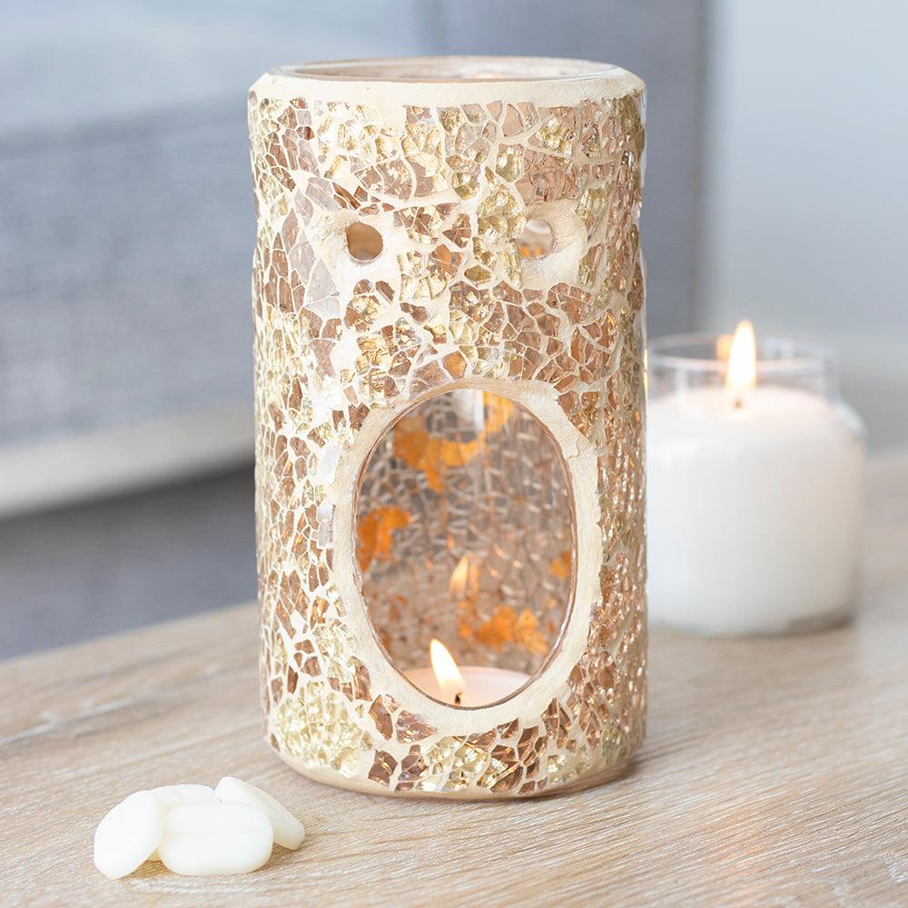 Gold Pillar Crackle Glass Oil Burner-Oil Burners