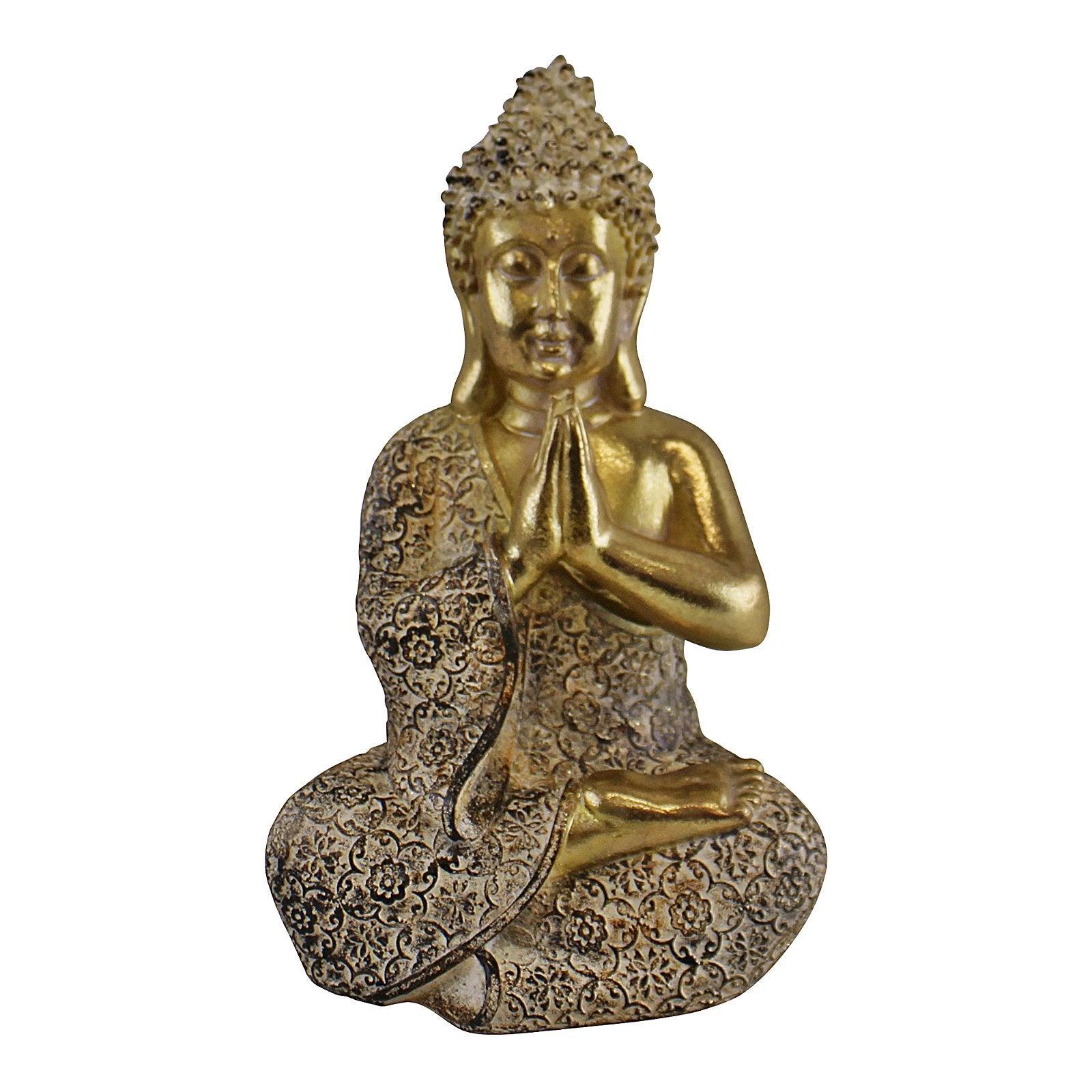 Gold Sitting Buddha Ornament, Praying, 19cm-Figurines & Statues