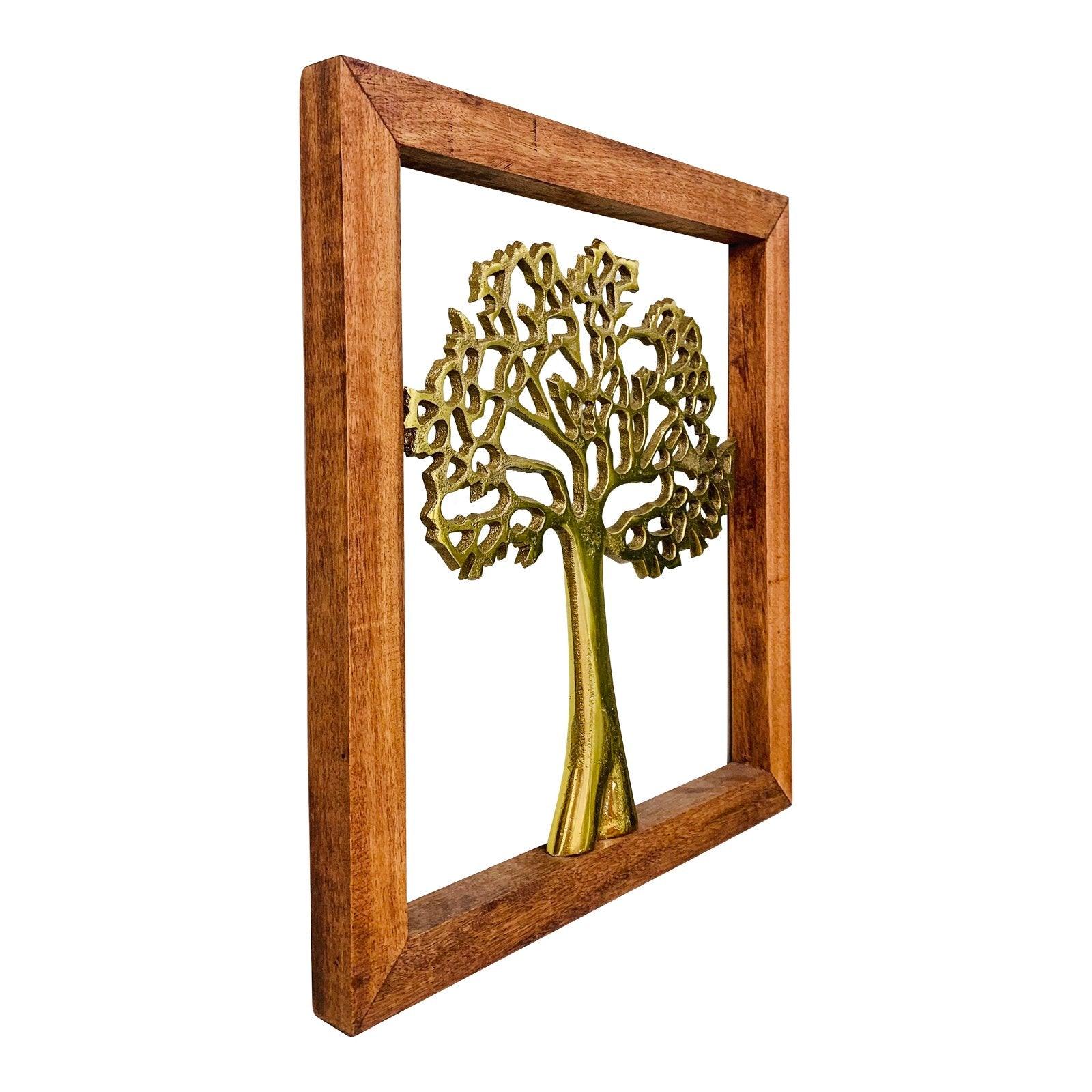 Gold Wall Hanging Tree In Wooden Frame-