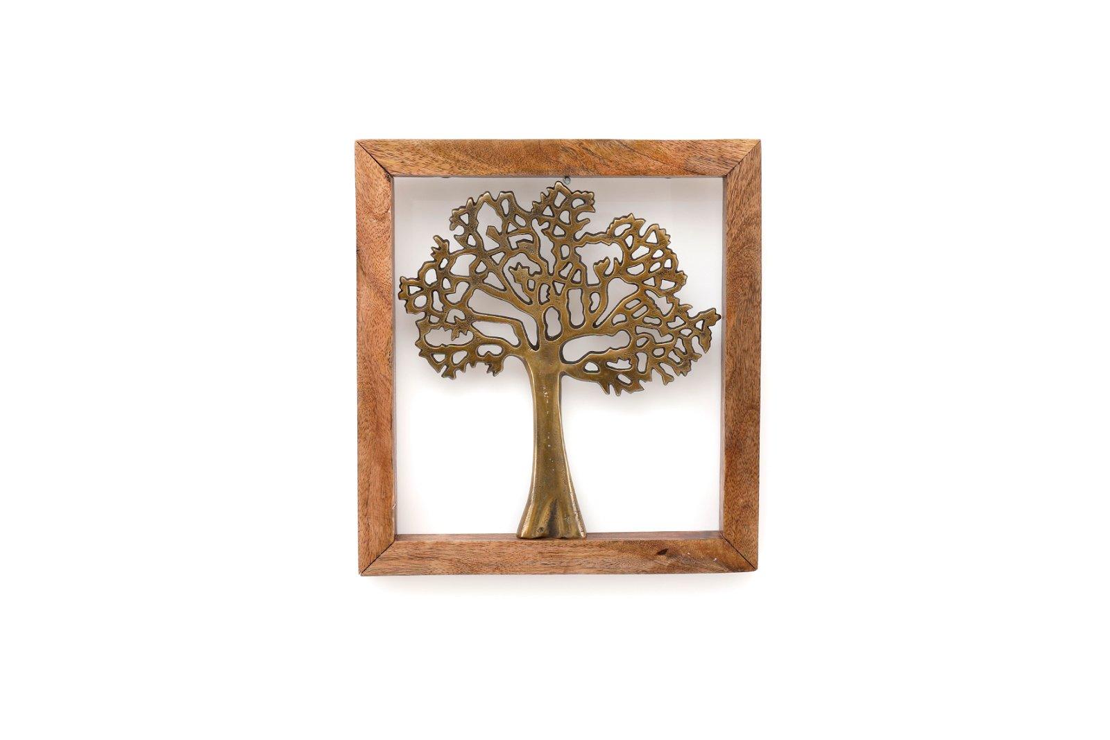 Gold Wall Hanging Tree In Wooden Frame-