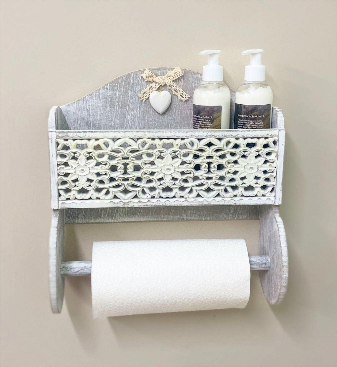 Grey Wooden Kitchen Towel Holder With Cutout Pattern Shelf - £41.99 - Kitchen Storage 