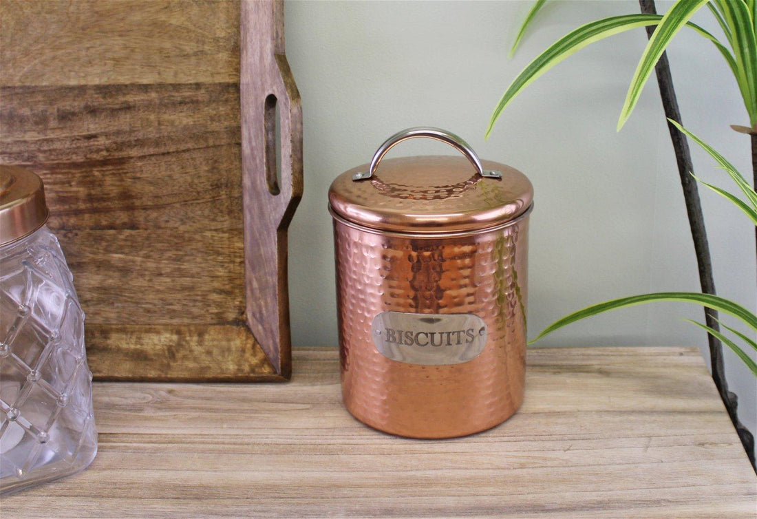 Hammered Copper Biscuit Tin, 17x14cm - £34.99 - Kitchen Storage 