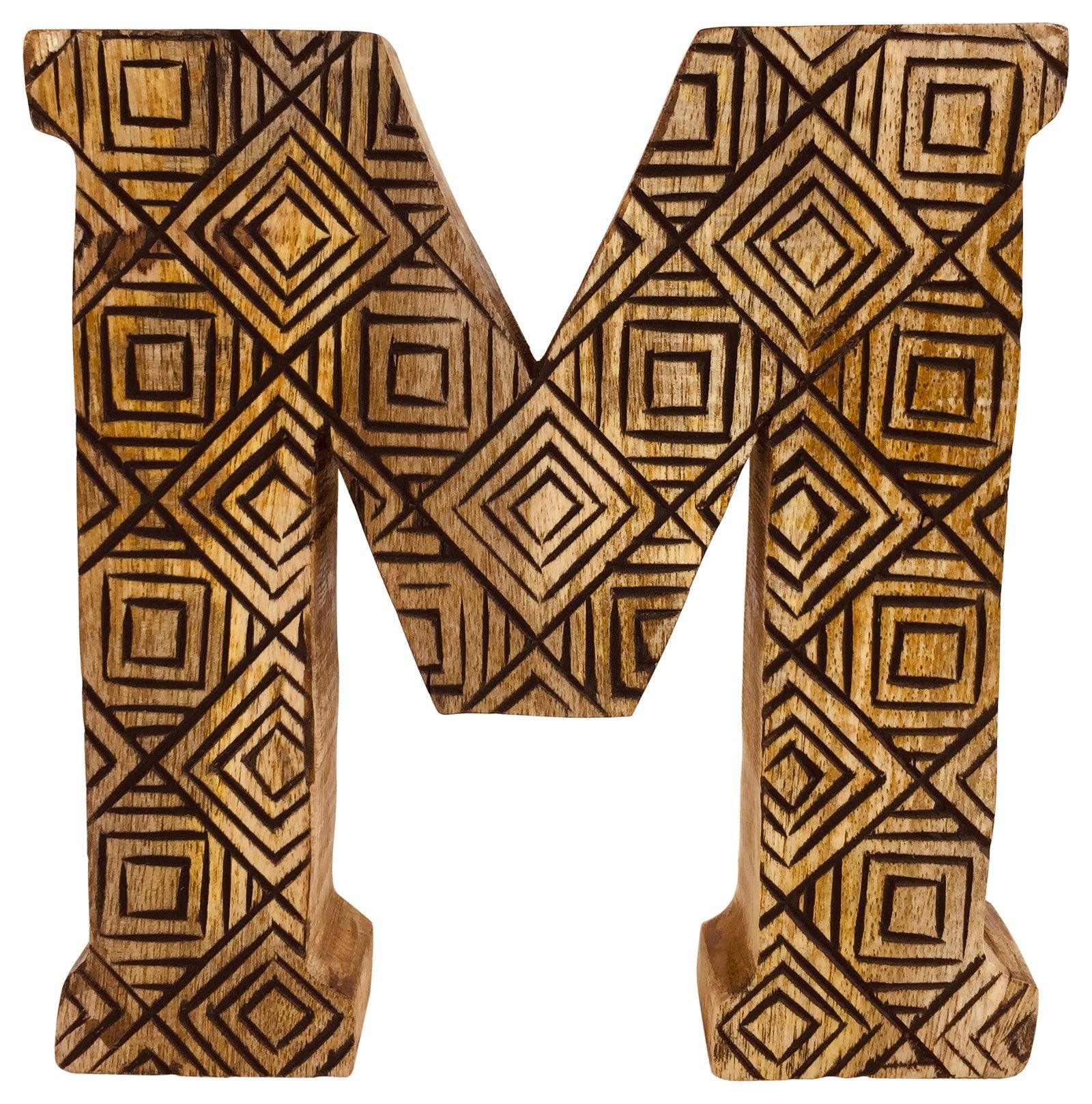 Hand Carved Wooden Geometric Letter M-Single Letters