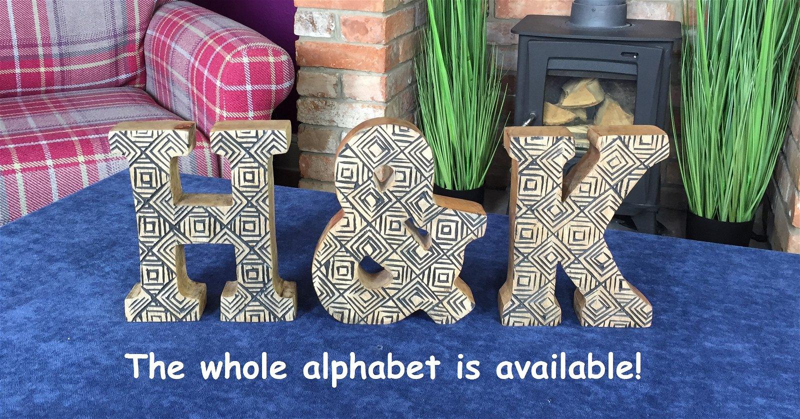 Hand Carved Wooden Geometric Letter W-Single Letters