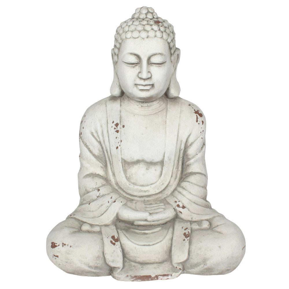 Hands In Lap Sitting Garden Buddha 58cm White - £90.5 - Garden Accessories 