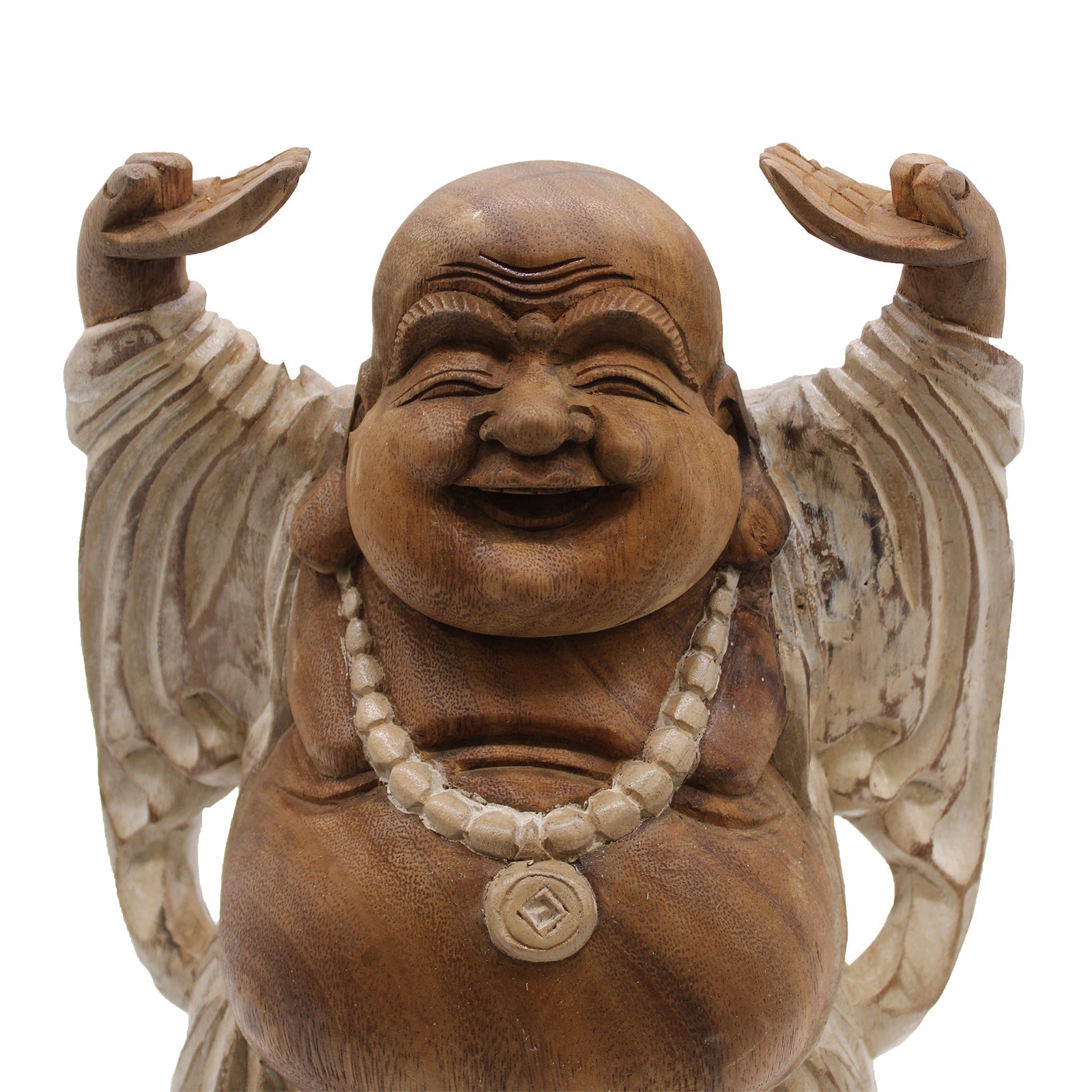 Happy Buddha Hands Up - Whitewash 40cm-