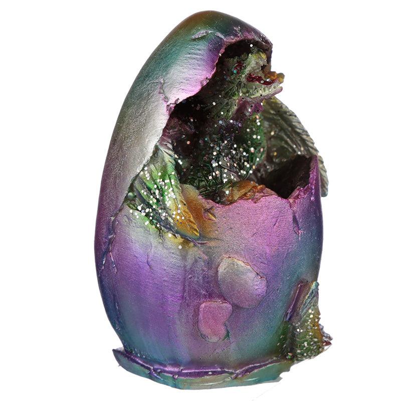 Hatching Egg Metallic Rainbow Dragon Figurine-