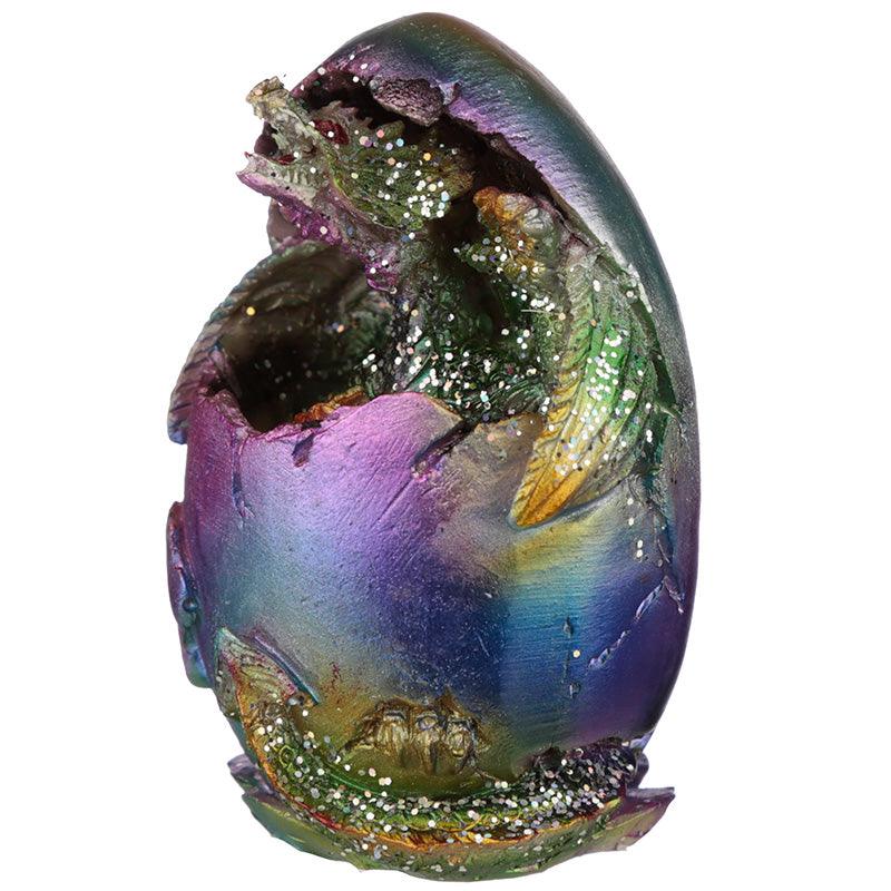 Hatching Egg Metallic Rainbow Dragon Figurine-