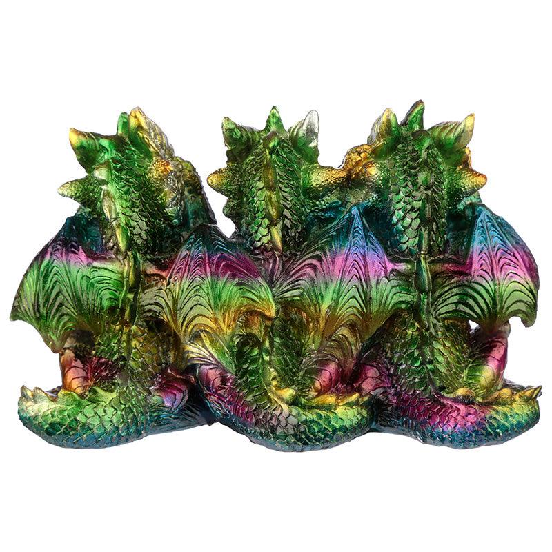 Hear No See No Speak No Metallic Rainbow Dragon Figurine-