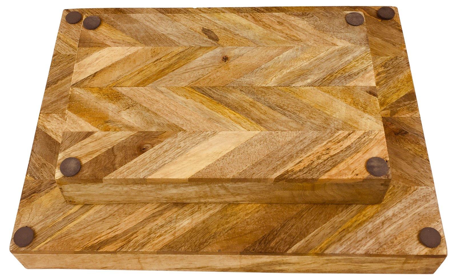 Herringbone Square Wood Rustic Trays Set of 2-Trays & Chopping Boards