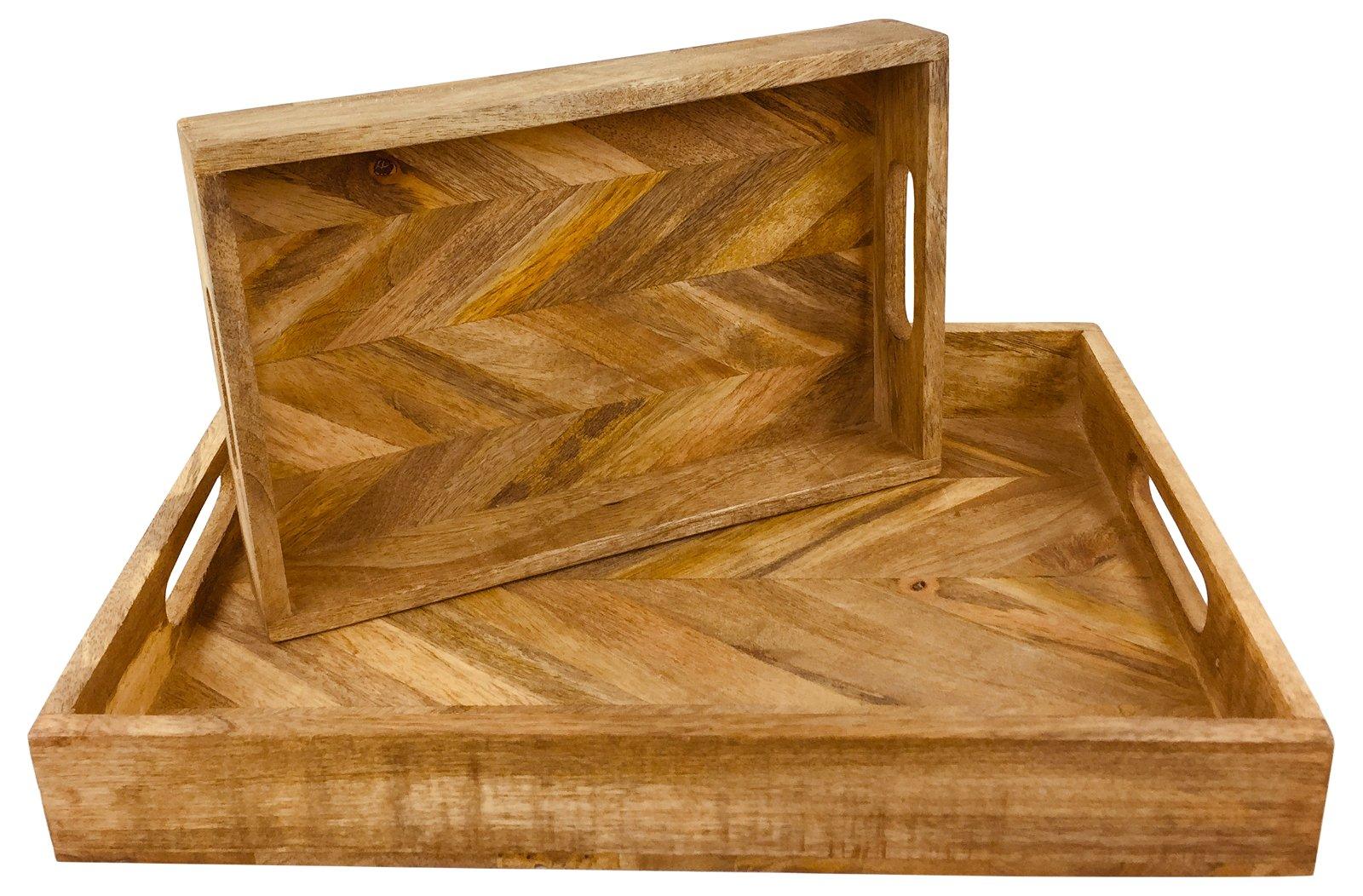 Herringbone Square Wood Rustic Trays Set of 2-Trays & Chopping Boards