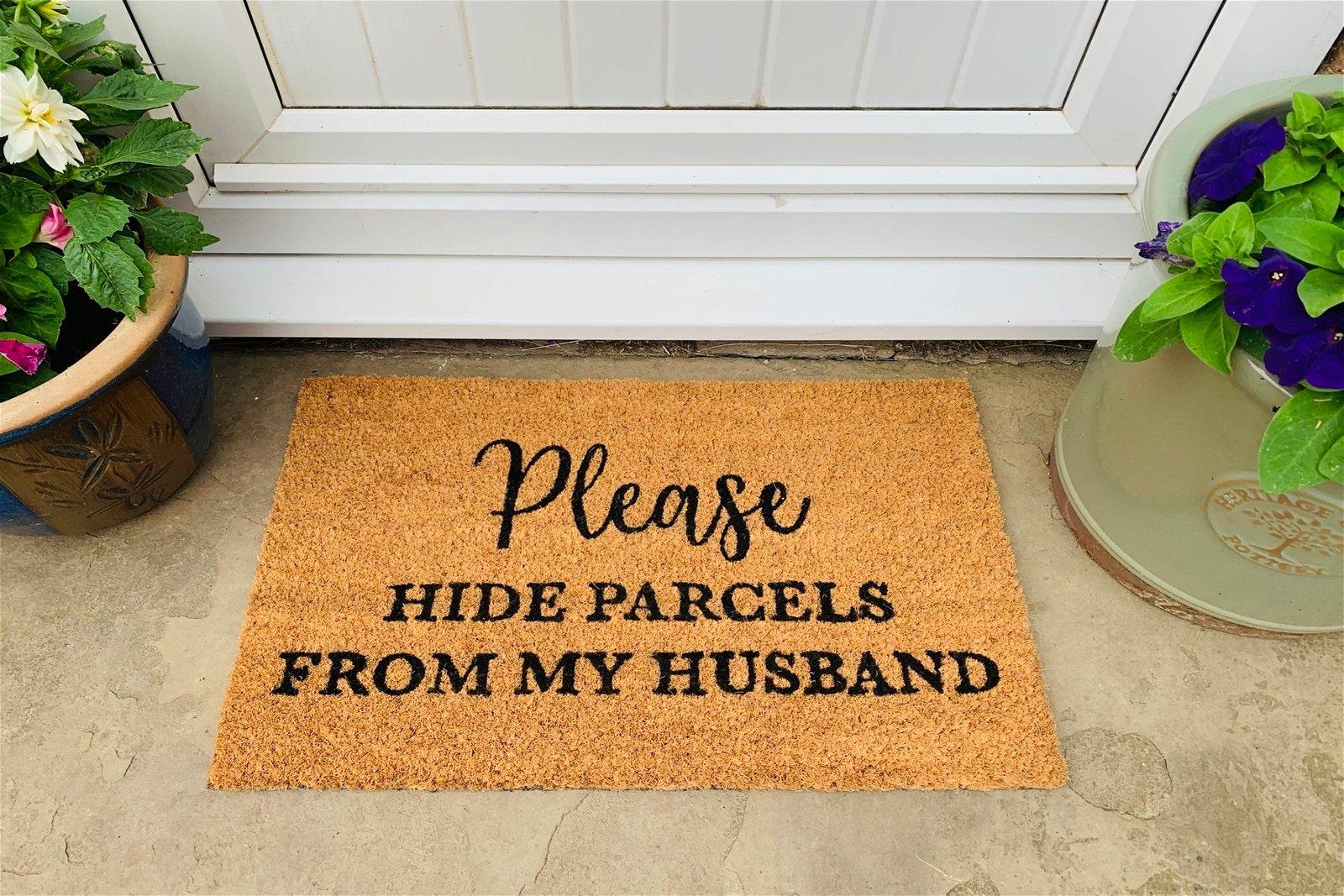 Hide Parcels from Husband Coir Doormat - £22.99 - Doormats 