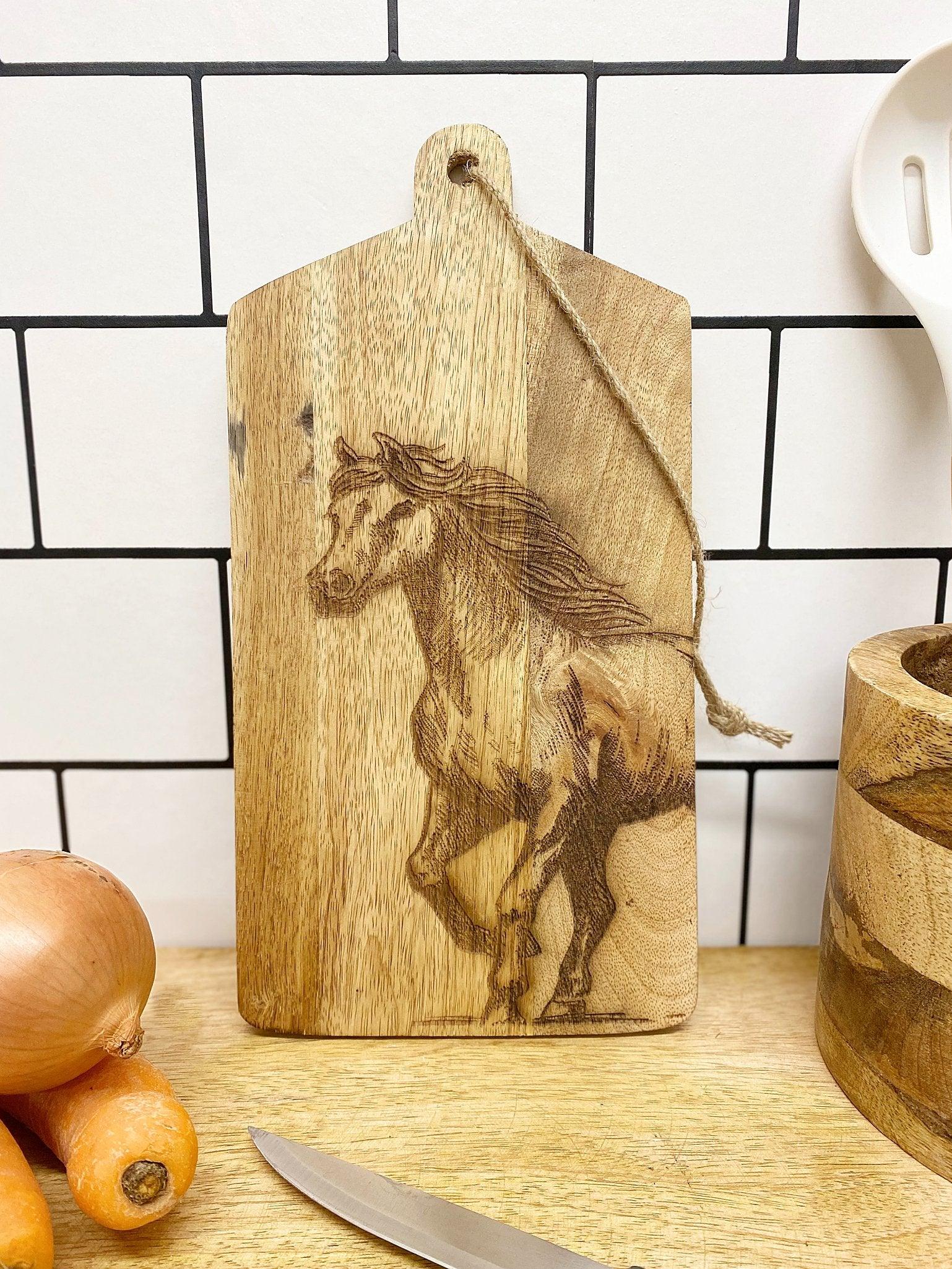 Horse Engraved Wooden Cheese Board-