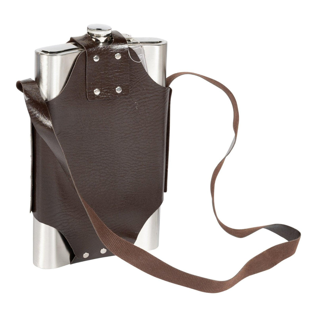 Jumbo Metal Hip Flask with Leather Strap - £28.99 - Wine Racks, Holders & Accessories 