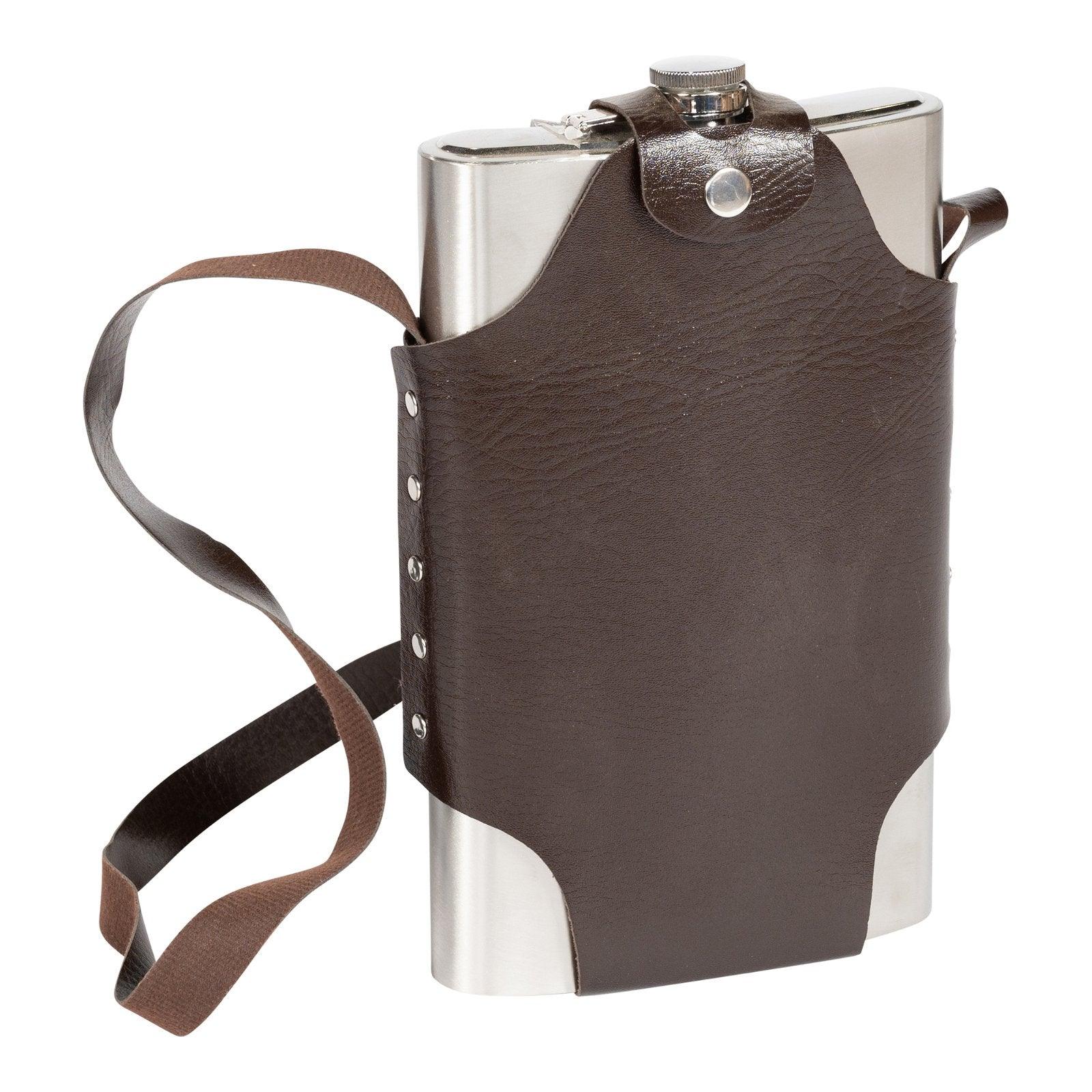 Jumbo Metal Hip Flask with Leather Strap - £28.99 - Wine Racks, Holders & Accessories 