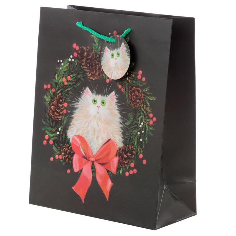 Kim Haskins Cat Christmas Wreath Large Gift Bag - £5.0 - 