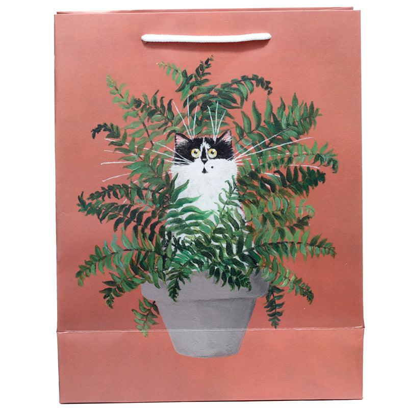 Kim Haskins Floral Cat in Fern Red Gift Bag - Large - £5.0 - 