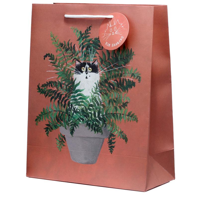 Kim Haskins Floral Cat in Fern Red Gift Bag - Large - £5.0 - 