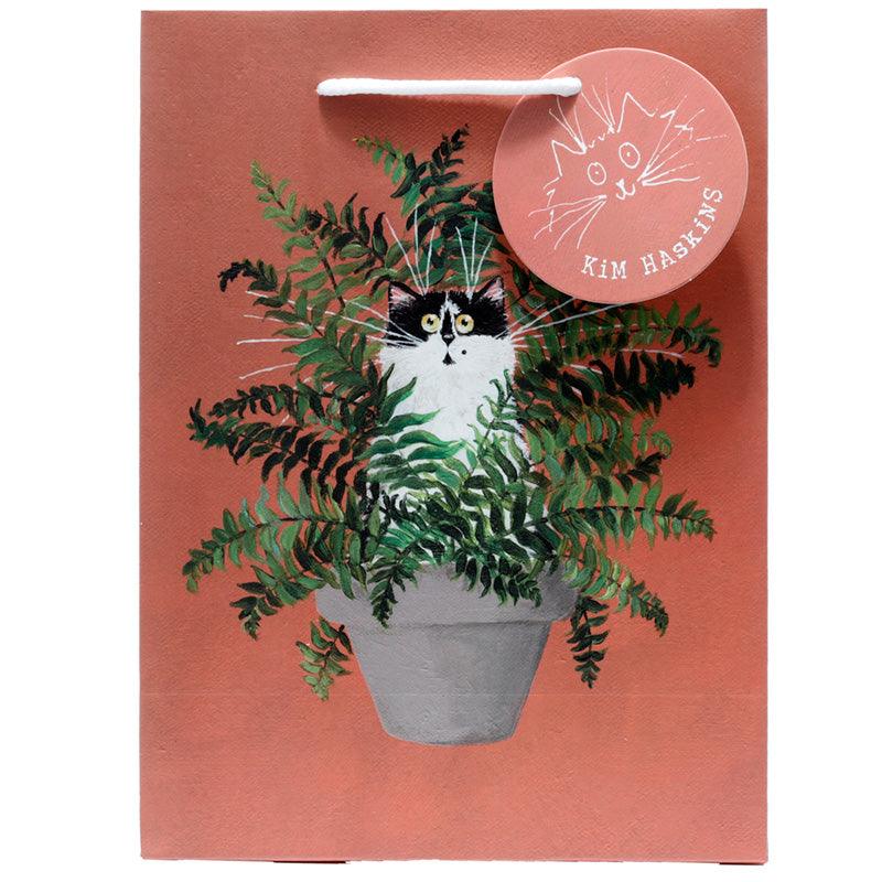 Kim Haskins Floral Cat in Fern Red Gift Bag - Medium-