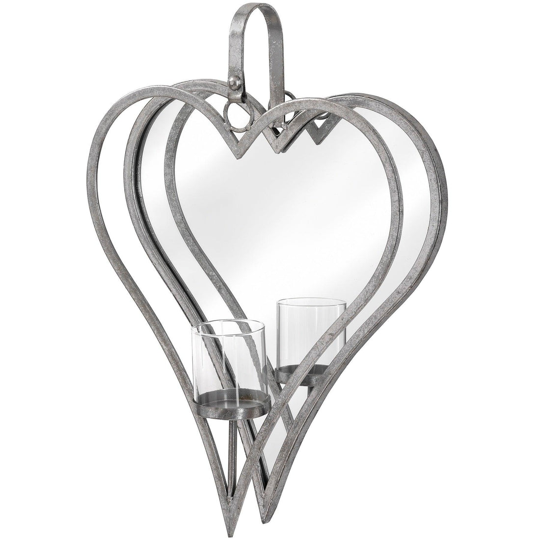 Large Antique Silver Mirrored Heart Candle Holder - £59.95 - Gifts & Accessories > Candle Holders > Candle Holders 