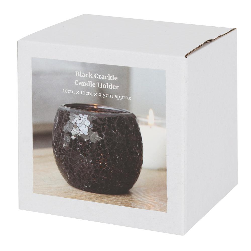 Large Black Crackle Glass Candle Holder - £10.99 - Candle Holders 