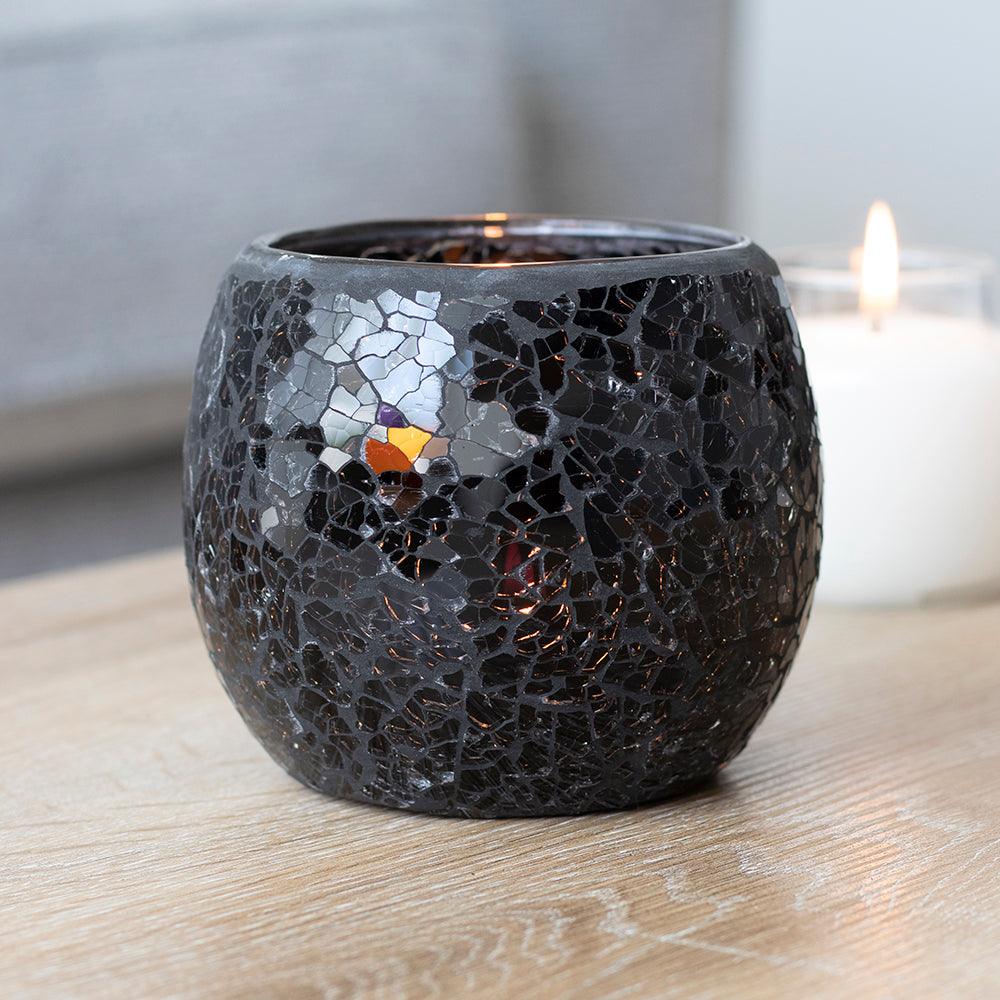 Large Black Crackle Glass Candle Holder-Candle Holders