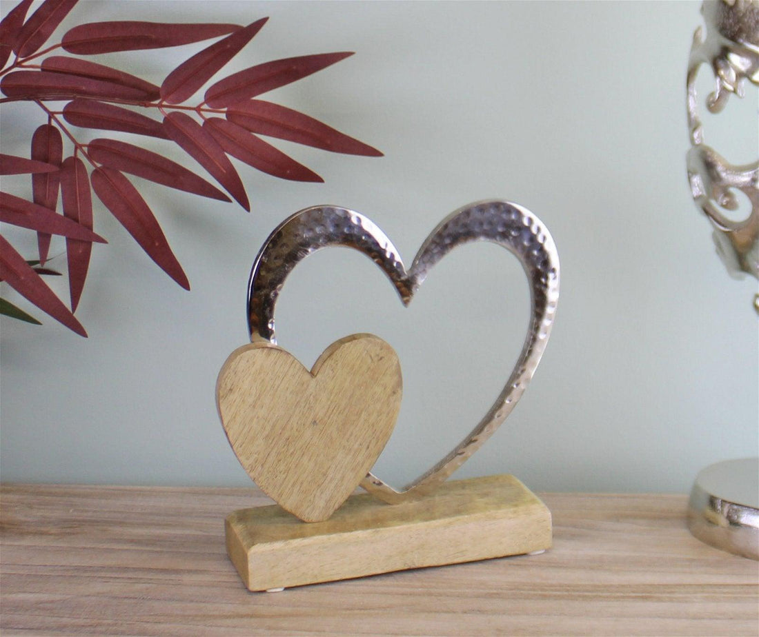 Large Double Heart On Wooden Base Ornament - £26.99 - Ornaments 