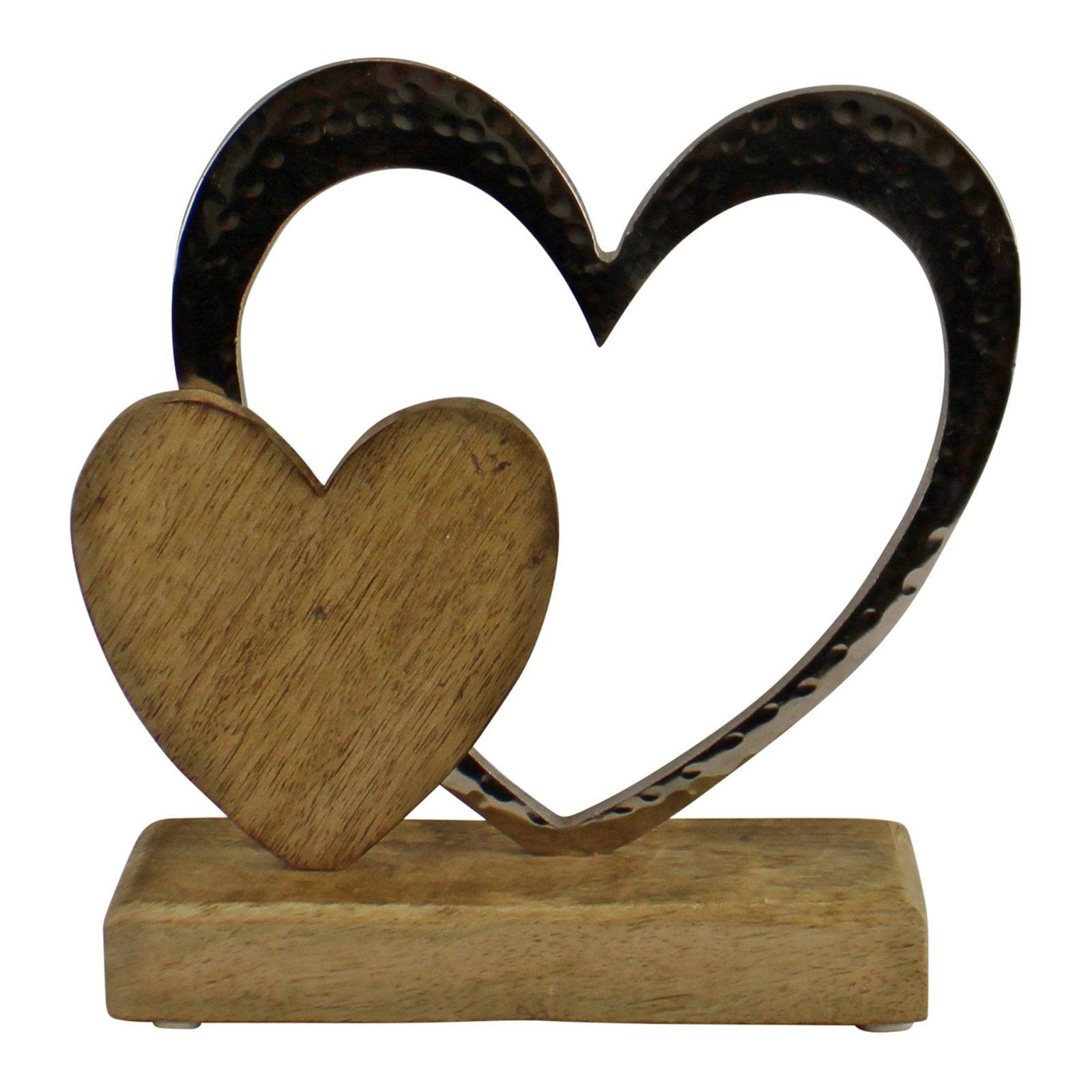 Large Double Heart On Wooden Base Ornament-Ornaments