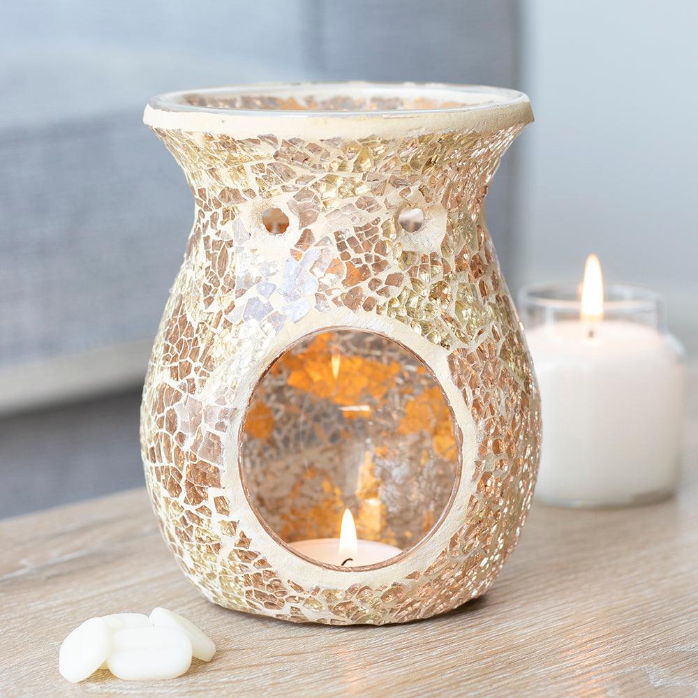 Large Gold Crackle Glass Oil Burner-Oil Burners