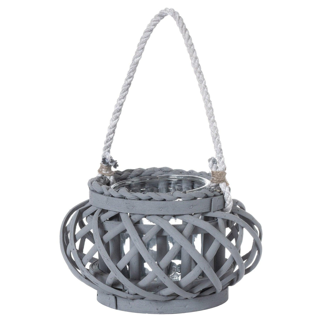 Large Grey Wicker Basket Lantern - £39.95 - Lighting > Lanterns 
