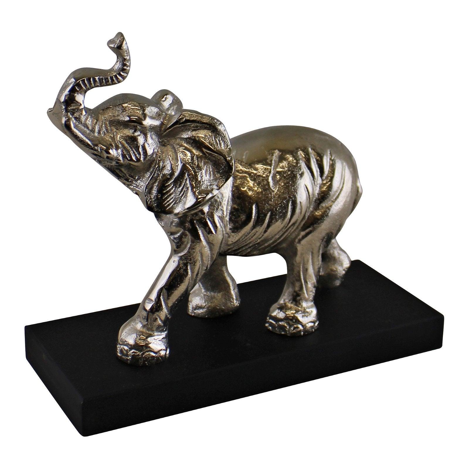 Large Ornamental Silver Metal Elephant On Plinth-Animals