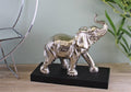 Large Ornamental Silver Metal Elephant On Plinth-Animals