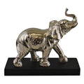 Large Ornamental Silver Metal Elephant On Plinth-Animals