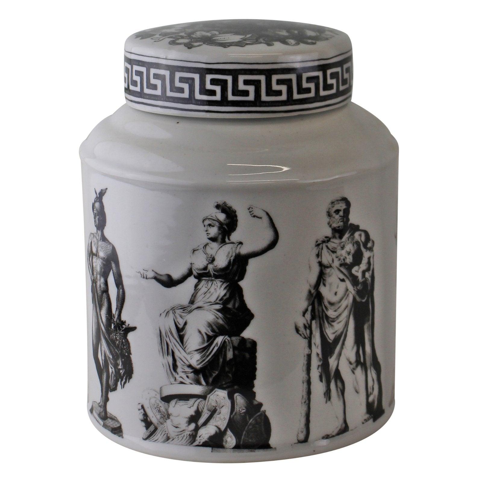 Large Round Grecian Style Porcelain Jar, Grecian Pottery-Ceramic Ornaments